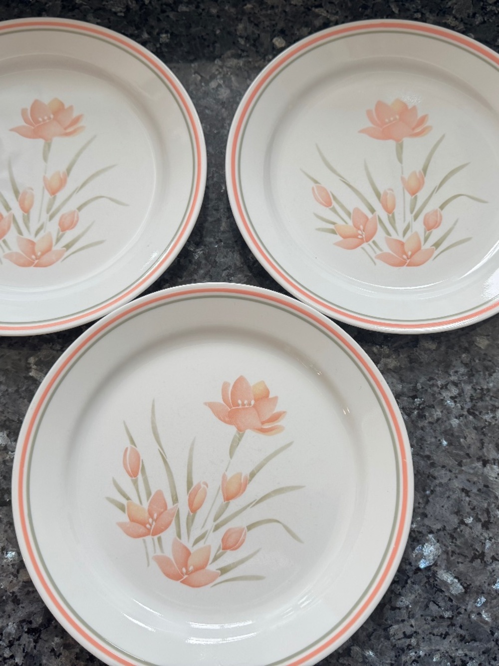 Vintage Corelle by Corning PEACH FLORAL 10 1/4” Dinner Plates Set of 3